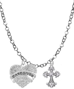 Caregiver, RN, Nurse, Genuine Crystal Cross, Adjustable Charm Necklace, Hypoallergenic, Safe-Nickel, Lead, Free