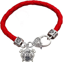 Firefighter's, Fire Rescue, On A Red Woven Leather Hypoallergenic Bracelet, Nickel, Lead, And Poisonous Cadmium Free