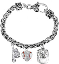 Baseball Heart, Genuine Crystal. Bat, Caps Bracelet, Hypoallergenic, Safe-Nickel & Lead, Free