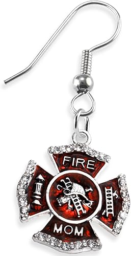Firefighter's Mom Crystal Earring, Safe-Nickel, Lead & Cadmium Free!