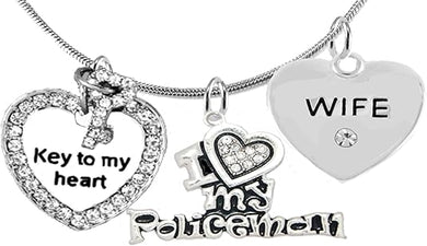 Policeman's, I Love My Policeman, Wife, Key to My Heart, Adjustable, Hypoallergenic, Safe-Nickel, Lead, Free