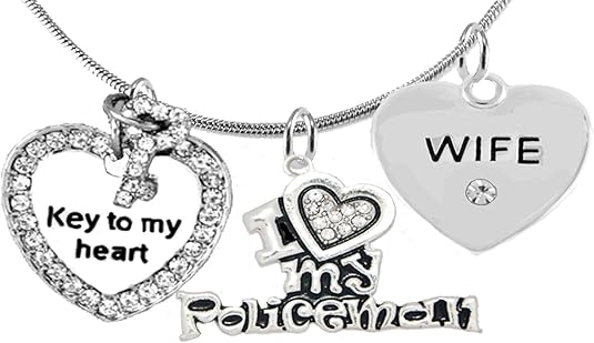 Policeman's, I Love My Policeman, Wife, Key to My Heart, Adjustable, Hypoallergenic, Safe-Nickel, Lead, Free
