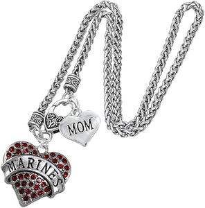 Marine Mom Heart Necklace, Hypoallergenic, Will NOT Irritate Anyone with Sensitive Skin. Safe- Nickel, Lead and Cadmium Free