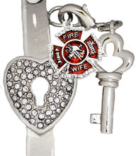 Firefighter's Wife, The Key to My Heart Cuff Crystal Bracelet, It Really Locks! Hypoallergenic, Safe-Nickel, Lead, Free