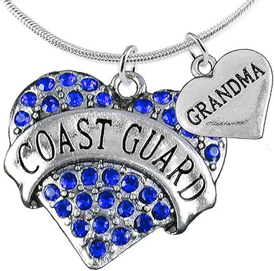 Coast Guard Grandma Heart Necklace, Adjustable, Hypoallergenic, Will NOT Irritate Anyone with Sensitive Skin. Safe- Nickel, Lead and Cadmium Free