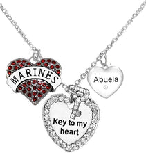 Marine Abuela, Key to My Heart, Crystal Abuela Heart Charm Necklace, Hypoallergenic, Safe-Nickel, Lead, Free