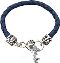 Cheer Crystal Jumping Cheerleader, Genuine Navy Blue Leather, Antique Vintage Silver Cheerleader Bracelet, Hypoallergenic, Contains No Nickel, Lead, Or Poisonous Cadmium