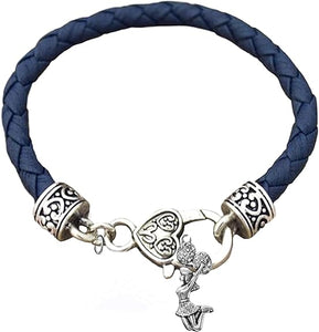 Cheer Crystal Jumping Cheerleader, Genuine Navy Blue Leather, Antique Vintage Silver Cheerleader Bracelet, Hypoallergenic, Contains No Nickel, Lead, Or Poisonous Cadmium