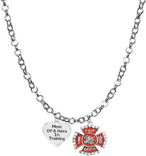 Firefighter, Mom Of A Hero In Training, Fire Department Charm, On A Adjustable Rolo Chain Necklace, Hypoallergenic Safe-Nickel, Lead And Cadmium Free