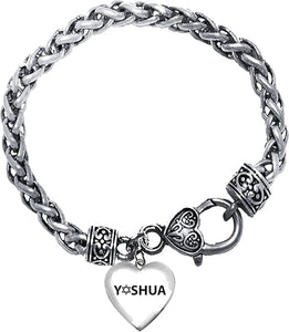 Messianic, Yeshua With A Star Of David Replacing The E In His Name,Yeshua(Jesus in Hebrew) Named by an Angel of God, Beautiful Heart, Adjustable Bracelet, Large, Silver, Carnelian