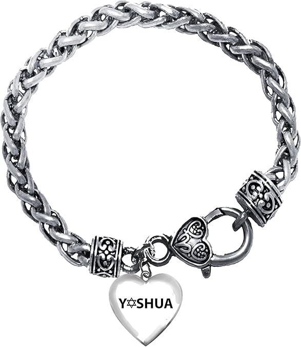 Messianic, Yeshua With A Star Of David Replacing The E In His Name,Yeshua(Jesus in Hebrew) Named by an Angel of God, Beautiful Heart, Adjustable Bracelet, Large, Silver, Carnelian