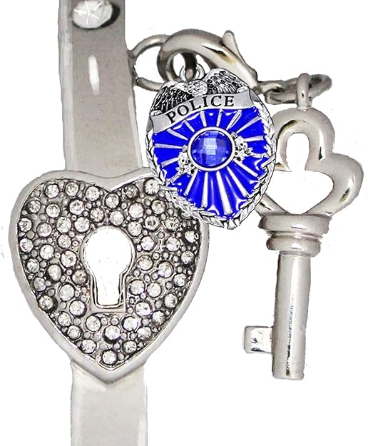 Policeman's, The Key to My Heart Cuff Crystal Bracelet, It Really Locks! Hypoallergenic, Safe-Nickel, Lead, Free