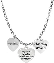 Mom, Super Hero,My Mom,My Joy, My Sunshine, My Heart, Amazing Woman Charms On A Rolo Chain Necklace, Adjustable, Hypoallergenic Safe- No Nickel. Lead, Or Poisonous Cadmium.