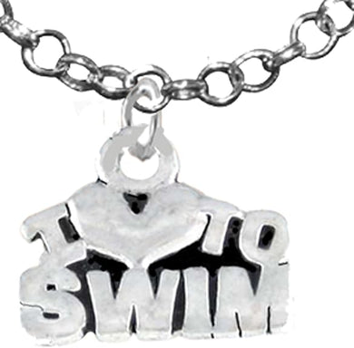 I Love Swimming Necklace, Hypoallergenic Safe-Nickel Free, No Poisonous Lead, or Cadmium