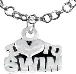 I Love Swimming Necklace, Hypoallergenic Safe-Nickel Free, No Poisonous Lead, or Cadmium