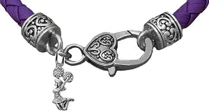 Cheer Crystal Jumping Cheerleader,Genuine Purple Leather,Antique Silvertone Cheerleader Bracelet,Hypoallergenic,Contains No Nickel,Lead,Or Poisonous Cadmium-It Is What You Do Not See That Matters™