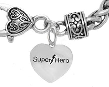 Super Hero Heart Charm On A Antique Wheat Chain Bracelet, Hypoallergenic Safe- No Nickel. Lead, Or Poisonous Cadmium