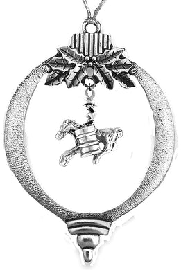 Barrel Racer Silvertone Christmas Ornament, What A Wonderful Gift For Yourself,Or Someone Special,Looks Great On The Tree, Comes Gift Ready In A Black Velvet Bag. Made In The USA, By Veterans