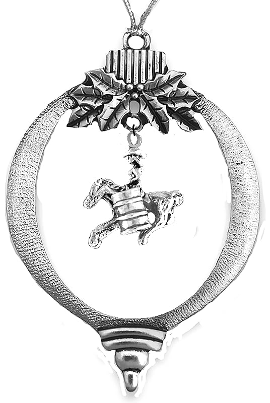 Barrel Racer Silvertone Christmas Ornament, What A Wonderful Gift For Yourself,Or Someone Special,Looks Great On The Tree, Comes Gift Ready In A Black Velvet Bag. Made In The USA, By Veterans