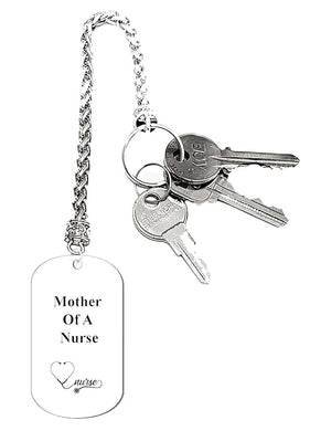 Mother Of A Nurse Dog Tag On A Antique Silvertone Wheat Chain Key Chain. 9 Inches. What A Great Gift For Yourself, Or Somebody Special. Beautiful Premium Quality, Silvertone Finish. Hypoallergenic