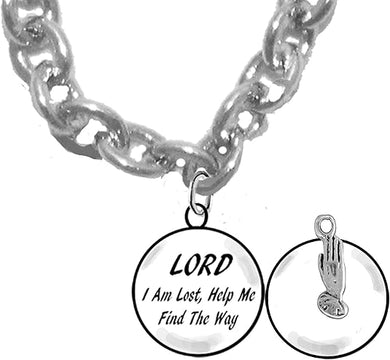 Lord I Am Lost, Help Me Find The Way, 2nd Charm Behind Charm, Praying Hands, Sterling Silver Solid .925 Sterling, Not Plated Or Coated.Cable Chain Necklace, Charm-Nickel, Lead, Cadmium Free