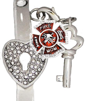 Firefighter's Mom, The Key to My Heart Cuff Crystal Bracelet, It Really Locks! Hypoallergenic, Safe-Nickel, Lead, Free