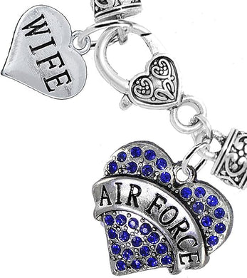 Air Force Wife Heart Bracelet, Hypoallergenic, Will NOT Irritate Anyone with Sensitive Skin. Safe- Nickel, Lead and Cadmium Free