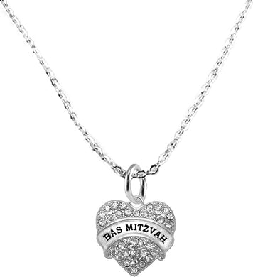 Bas Mitzvah, Sterling Silver Solid .925 Sterling, Not Plated Or Coated.18 Inch Necklace. Genuine Crystal Bas Mitzvah Heart Charm Nickel, Lead, Cadmium Free