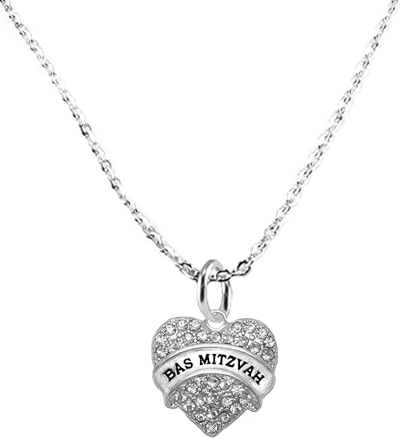 Bas Mitzvah, Sterling Silver Solid .925 Sterling, Not Plated Or Coated.18 Inch Necklace. Genuine Crystal Bas Mitzvah Heart Charm Nickel, Lead, Cadmium Free