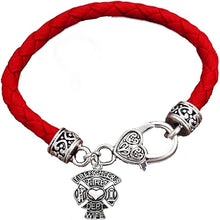 Firefighter's Wife, On A Red Woven Leather Hypoallergenic Bracelet, Nickel, Lead, And Poisonous Cadmium Free