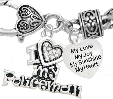 Policeman's, I Love My Policeman, My Love, My Joy, Antique Wheat Chain Bracelet, Hypoallergenic, Safe-Nickel, Lead, Free