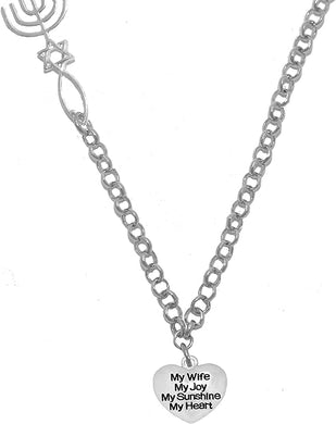 My Wife, My Joy, My Sunshine, My Heart, Messianic Adjustable Necklace with Menorah, Star of David, Christian Fish, Hypoallergenic, Safe-Nickel, Lead, Cadmium Free