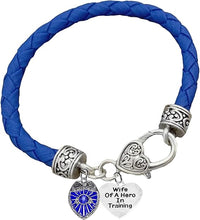 Police, Wife of A Hero in Training, Genuine Leather Bracelet, Light Blue, Hypoallergenic Safe-Nickel, Lead and Cadmium Free