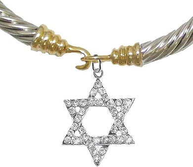 Jewish Crystal Star Of David On A Cable Gold/Silver Cuff Bracelet Hypoallergenic, Safe-Nickel, Lead, And Cadmium Free