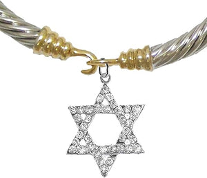 Jewish Crystal Star Of David On A Cable Gold/Silver Cuff Bracelet Hypoallergenic, Safe-Nickel, Lead, And Cadmium Free