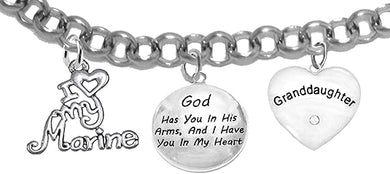 Marine Grandma, My Granddaughter, God Has You In His Arms And I Have You In My Heart, Adjustable, Hypoallergenic-Safe, No Nickel, Lead, Or Poisonous Cadmium In Bracelet