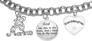 Marine Grandma, My Granddaughter, God Has You In His Arms And I Have You In My Heart, Adjustable, Hypoallergenic-Safe, No Nickel, Lead, Or Poisonous Cadmium In Bracelet