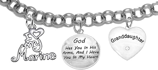 Marine Grandma, My Granddaughter, God Has You In His Arms And I Have You In My Heart, Adjustable, Hypoallergenic-Safe, No Nickel, Lead, Or Poisonous Cadmium In Bracelet