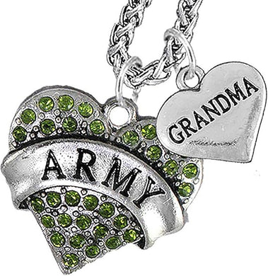 Army Grandma Heart Necklace, Hypoallergenic, Will NOT Irritate Anyone with Sensitive Skin. Safe- Nickel, Lead and Cadmium Free