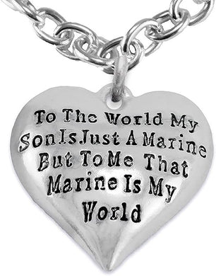 Marine Mom, My Son, is My World Necklace, Hypoallergenic, Safe- Nickel, Lead and Cadmium Free