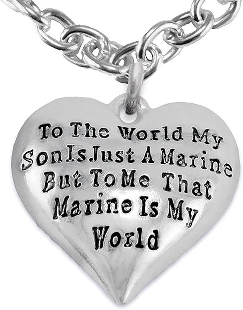 Marine Mom, My Son, is My World Necklace, Hypoallergenic, Safe- Nickel, Lead and Cadmium Free