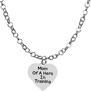 Mom Of A Hero In Training Heart, Award, Message, Adjustable 14-21 Inch Rolo Chain Necklace, Nickel, Lead, And Cadmium Free-Hypoallergenic