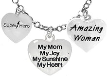 Mom, Super Hero,My Mom,My Joy, My Sunshine, My Heart, Amazing Woman Charms On A Rolo Chain Necklace, Adjustable, Hypoallergenic Safe- No Nickel. Lead, Or Poisonous Cadmium.