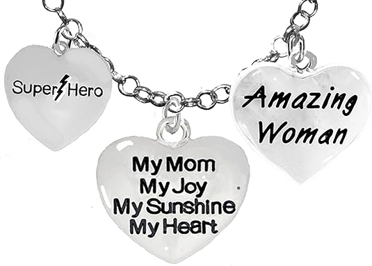 Mom, Super Hero,My Mom,My Joy, My Sunshine, My Heart, Amazing Woman Charms On A Rolo Chain Necklace, Adjustable, Hypoallergenic Safe- No Nickel. Lead, Or Poisonous Cadmium.