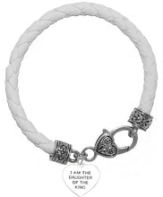 I Am The Daugther Of The King Heart Genuine White Leather Bracelet, Safe-Nickel, Lead & Cadmium Free!