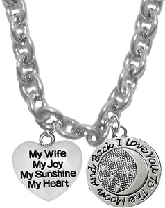 My Wife ,My Joy, My Sunshine, My Heart, I Will Love You To The Moon And Back,STERLING SILVER Solid .925 Sterling,Not Plated Or Coated.18 Inch Chain,Hyperallergenic Safe-Nickel,Lead,And Cadmium Free