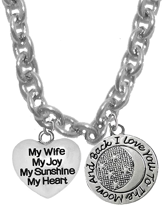 My Wife ,My Joy, My Sunshine, My Heart, I Will Love You To The Moon And Back,STERLING SILVER Solid .925 Sterling,Not Plated Or Coated.18 Inch Chain,Hyperallergenic Safe-Nickel,Lead,And Cadmium Free