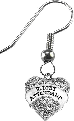 Flight Attendant Genuine Crystal Heart On A Sterling Silver Solid .925 Sterling,Not Plated Or Coated. Fishhook Earring, Hyperallergenic Safe-Nickel,Lead, Cadmium Free