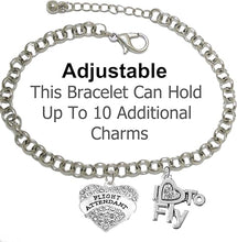 Flight Attendant, I Love to Fly, Hypoallergenic Genuine Crystal, Adjustable Rolo Chain Charm Bracelet, Nickel, Lead, and Cadmium Free