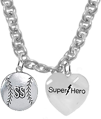 Short Stop, Softball/Baseball, Super Hero, She is/He is, Special, Sterling Silver, Solid .925 Sterling, Not Plated Or Coated,18 Inch Necklace.Charm,Nickel,Lead Free.Fast